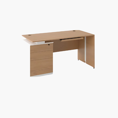 Table de Bureau avec Caisson Intégré et Tiroir Clavier – Design Moderne Bois Clair & Blanc